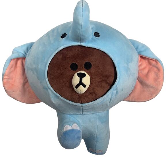 Line Friends Jungle Brown Bear in Blue Elephant Costume Plush Stuffed Animal 14" - Picture 1 of 16
